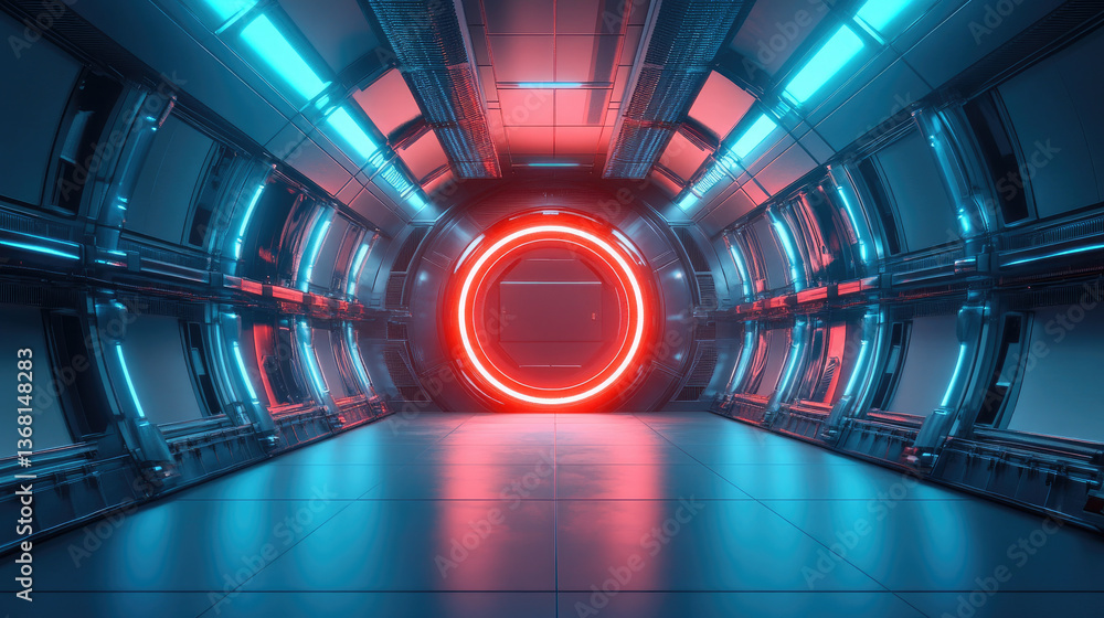 Aufkleber dynamic sci-fi portal activation futuristic hallway digital art -tech environment perspective view i