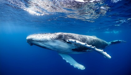 Fototapeta premium humpback whale swimming in the deep blue ocean close up