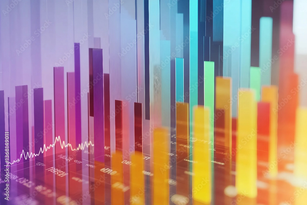 Poster a vivid abstract display charts and graphs with bright colors generated with ai