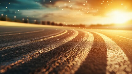 Race Track Asphalt at Sunset with Motion Blur