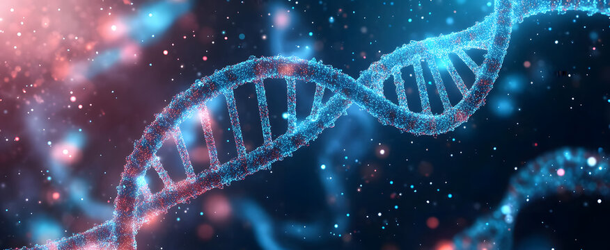 Artificial intelligence AI in Healthcare. DNA double helix intertwined with digital AI elements, highlighting the role of AI in genetic research and personalized medicine