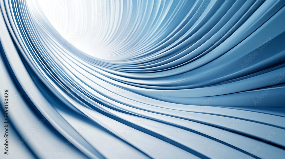 Poster Abstract blue and white curved lines creating a wave like pattern with soft lighting effect design