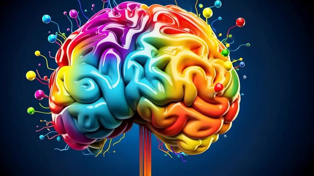 concept of brain power or neurology, graphic of brain presenting in front view with lightning effect