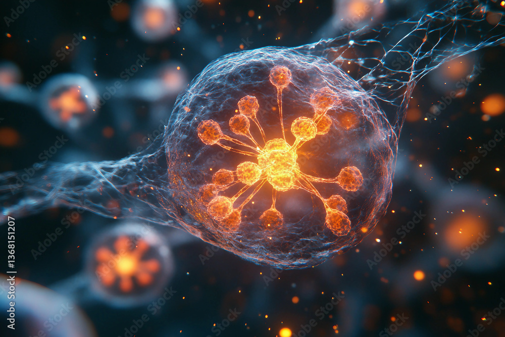 Poster generative ai illustration of microscopic bacterial forms showcasing vivid molecular structures and 