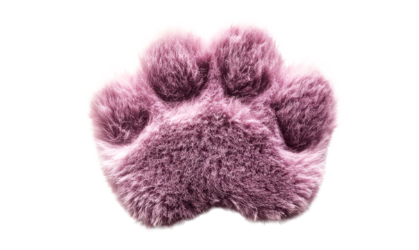 Fluffy Cute Paw Print in Velvety Texture Isolate on Transparent Background, cutout, png