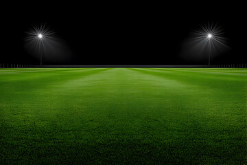Night stadium, illuminated field, green grass