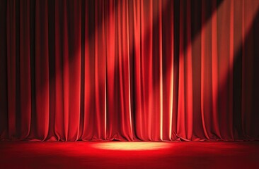 Red Stage Curtain Spotlight Illuminating Empty Theater for Performance Space