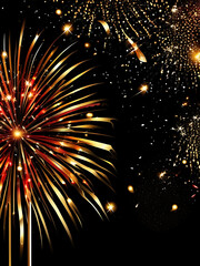 Fototapeta premium Happy New Year made of sparkles night dark abstract bright night illustration new year vector spark decoration gold horizontal fireworks, glowing, glistering, gold - metal light - natural phenomenon s