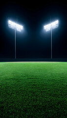 Night stadium field illuminated by bright spotlights