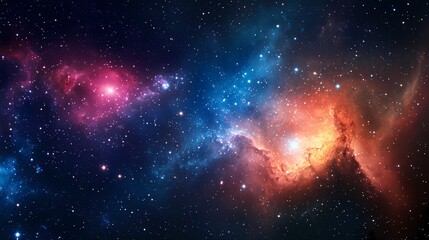 Fototapeta premium Nebula Symphony: A breathtaking panorama of a nebula, swirling with celestial colors and studded with countless stars, offering a glimpse into the grandeur of the cosmos.