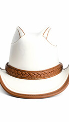 Off-white cowboy hat with brown leather band