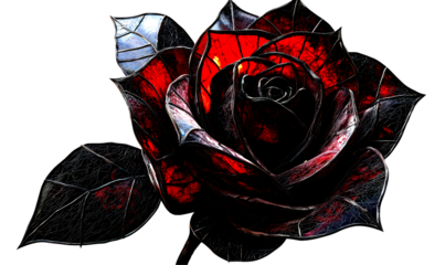 Elegant Gothic Rose with Twilight Glow in a Dark Stained Art Style Isolate on Transparent Background, cutout, png