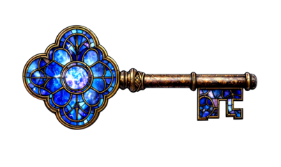 Celestial Key Unlocking a Twilight Portal in a Fantasy Realm Isolate on Transparent Background, cutout, png