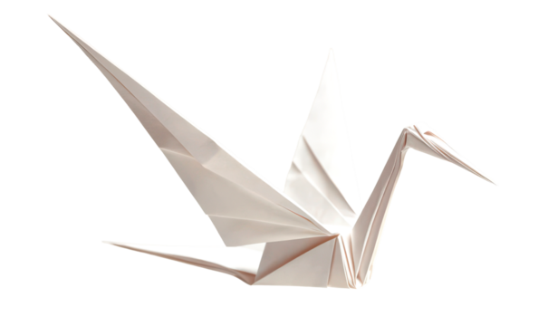 Delicate Floating Japanese Origami Crane Made from Paper Art Isolate on Transparent Background, cutout, png