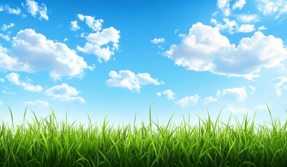 Obraz premium Green Grass and Blue Sky with Clouds Creates a Peaceful Atmosphere