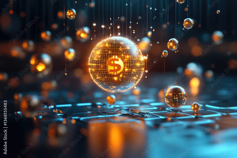 Poster innovative financial technology breakthroughs global market digital image virtual environment close-