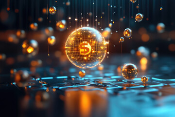 Innovative financial technology breakthroughs global market digital image virtual environment close-up view cryptocurrency concepts