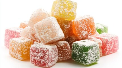 Colorful sugar-coated gummies studio setting food photography bright environment close-up sweet treats