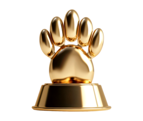 Golden Paw Trophy Award Symbolizing Achievement and Success Isolate on Transparent Background, cutout, png