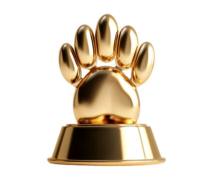 Golden Paw Trophy Award Symbolizing Achievement and Success Isolate on Transparent Background, cutout, png