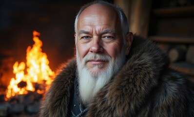 Elderly man in fur coat