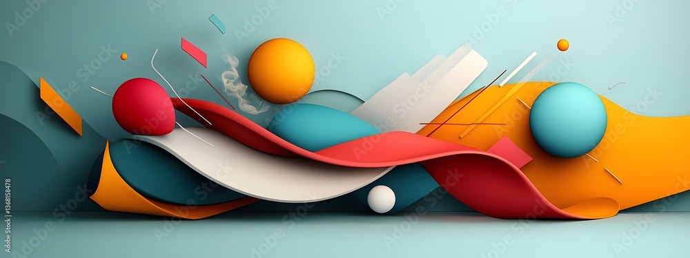 Poster captivating abstract digital art composition featuring bold geometric shapes vibrant colors and dyna