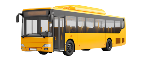 3D realistic yellow bus transparent background