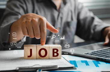 Hand Interacting with Job Blocks Signifying Career Opportunities