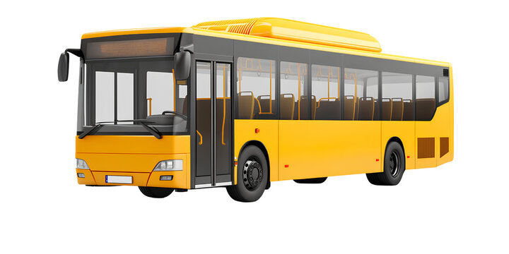 3D realistic yellow bus transparent background