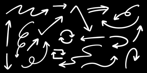 ベクターのペンの手書きの矢印セット 白黒