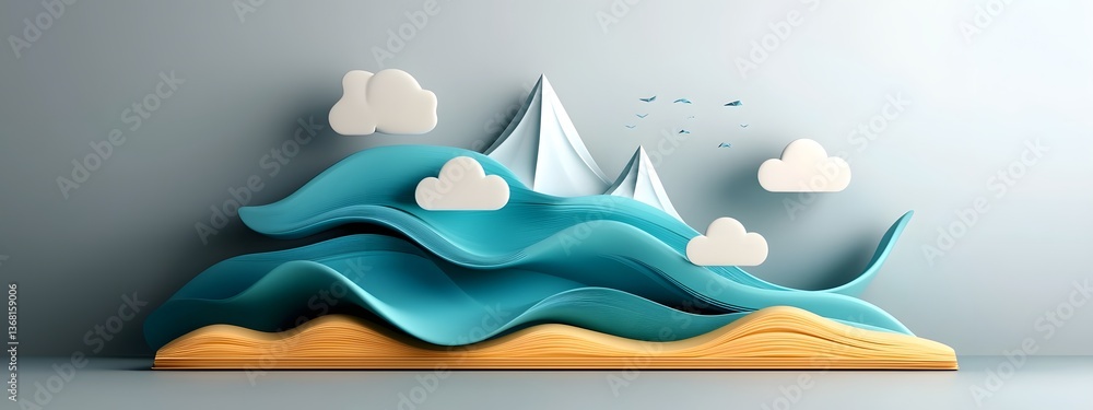 Poster captivating azure digital waves surging through a minimalist dark and white landscape hypnotic liqui