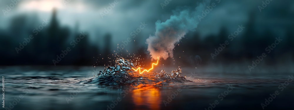 Poster captivating azure energy streams flowing across a dark and white futuristic backdrop cascading biolu