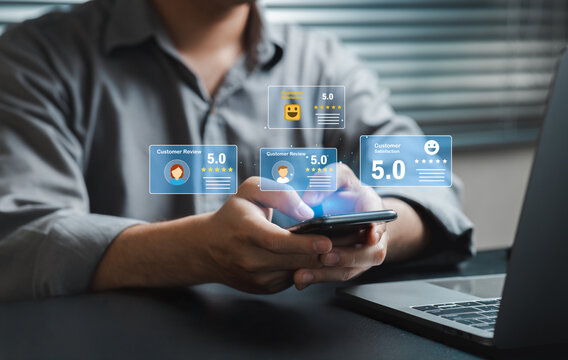 Digital Customer Review Feedback on Smartphone and Laptop Display
