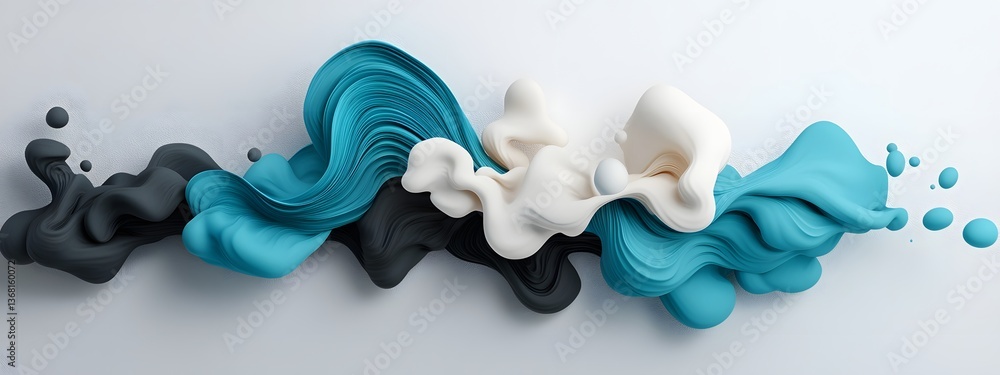 Poster captivating digital currents of flowing fractal patterns and sleek abstract forms in a bold experime