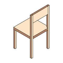 Isometric Wooden Dining Chair Illustration Back View