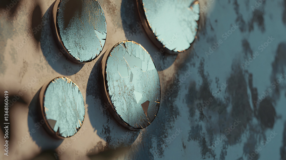 Poster dynamic wall featuring a series of mirrors in various shapes and sizes creating an engaging composit
