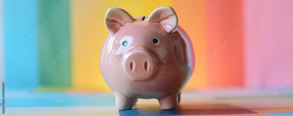 Aufkleber pink piggy bank on a vibrant backdrop symbolizing the concept of saving for the future and financial