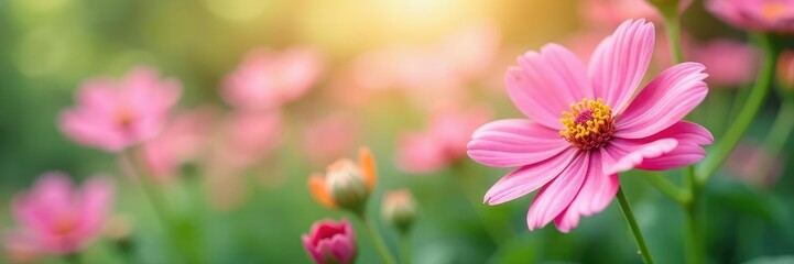 Fototapeta premium Colorful flower isolated on white background with soft focus effect, garden, pink