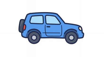 Cartoon Blue Car Illustration on White Background for Kids Content