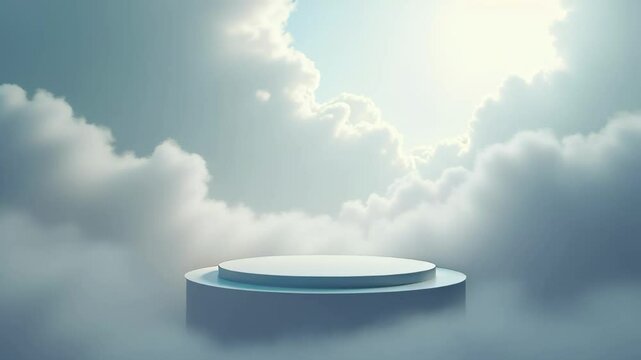 3d podium, platform on the background of animated clouds