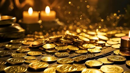 Stacked gold coins with glowing candlelight creating warm and rich atmosphere
- Powered by Adobe