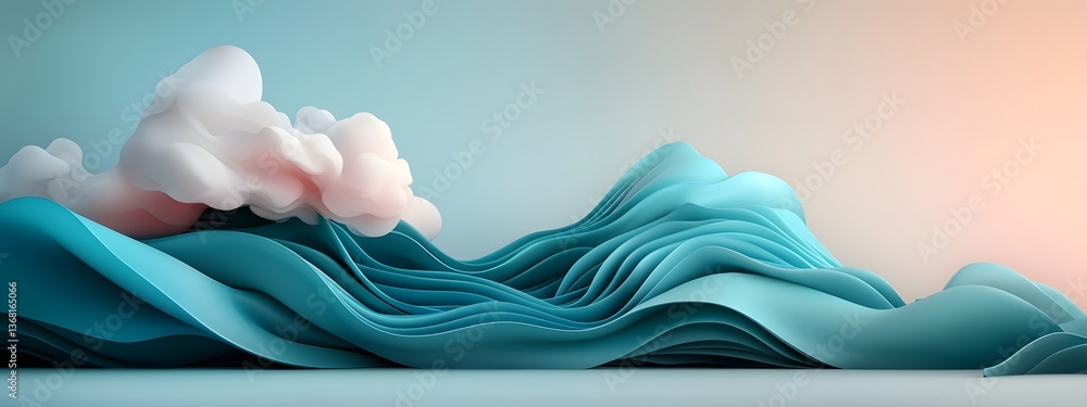 Poster captivating synthetic tides undulating digital waves surge across a stark monochrome plane showcasin