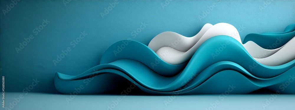 Poster cascading azure digital tides undulating rhythmically over a vast monochrome plane embodying the cea