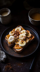 Toast with peanut butter, banana slices, and a pinch of cinnamon