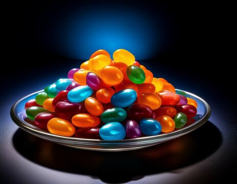 vibrant jelly beans glow in low light photography a delicious colorful candy plate for nighttime cravings