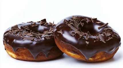 Obraz premium Delicious chocolate-frosted donuts bakery food photography bright background close-up tempting indulgence