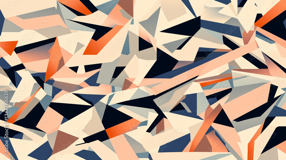 Poster engaging pattern of triangles intersecting in a series of dynamic overlapping geometric shapes with 