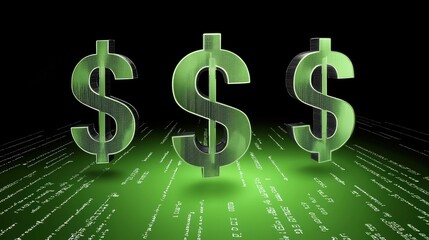 Fototapeta premium Financial growth concept digital environment 3d dollar signs business setting modern viewpoint
