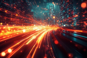 An abstract, glowing depiction of modern transportation with dynamic lines and vibrant color patterns