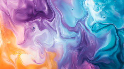 Obraz premium Abstraction of liquid paints in slow blending flow mixing together gently 